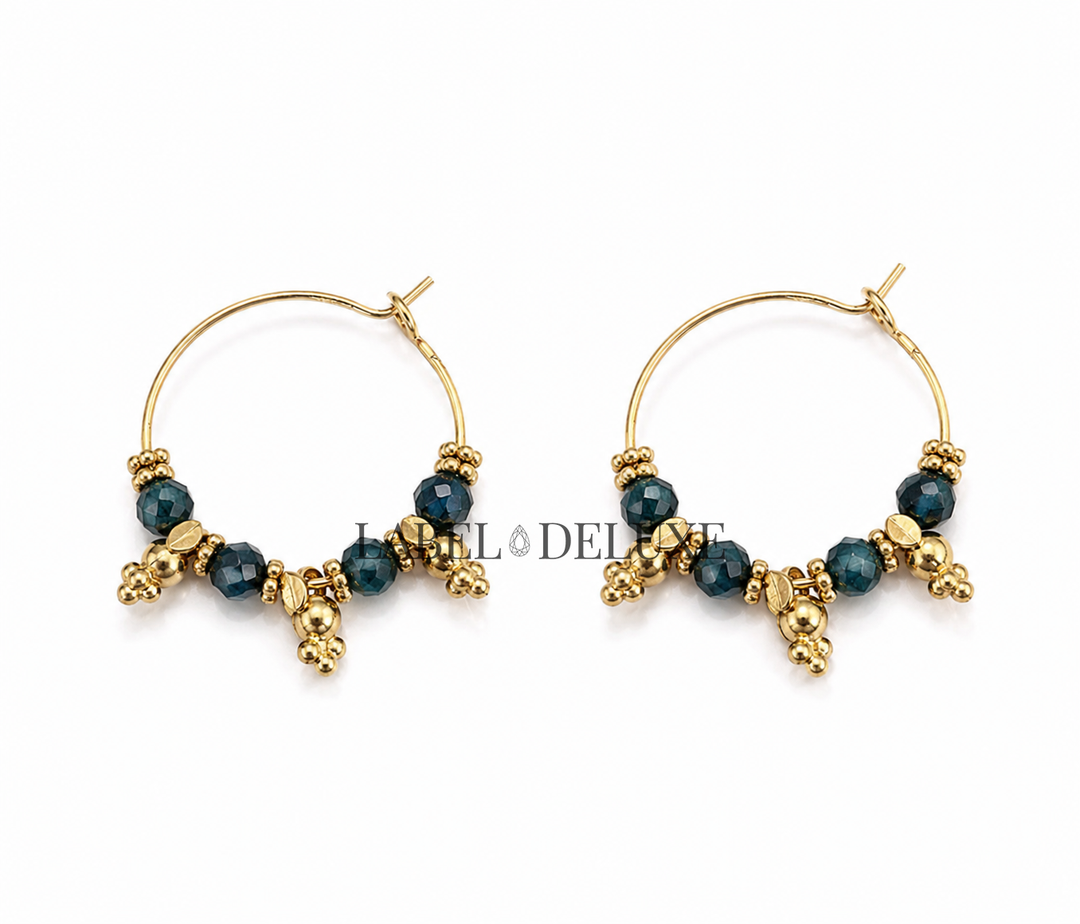 Label Deluxe Earrings  LDLHP2039 - Dames Oorbellen - Apatiet Blauw - Goud - 2,2 CM