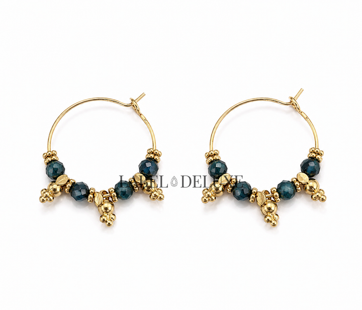 Label Deluxe Earrings  LDLHP2039 - Dames Oorbellen - Apatiet Blauw - Goud - 2,2 CM