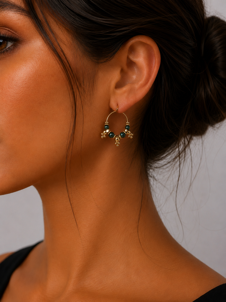 Label Deluxe Earrings  LDLHP2039 - Dames Oorbellen - Apatiet Blauw - Goud - 2,2 CM
