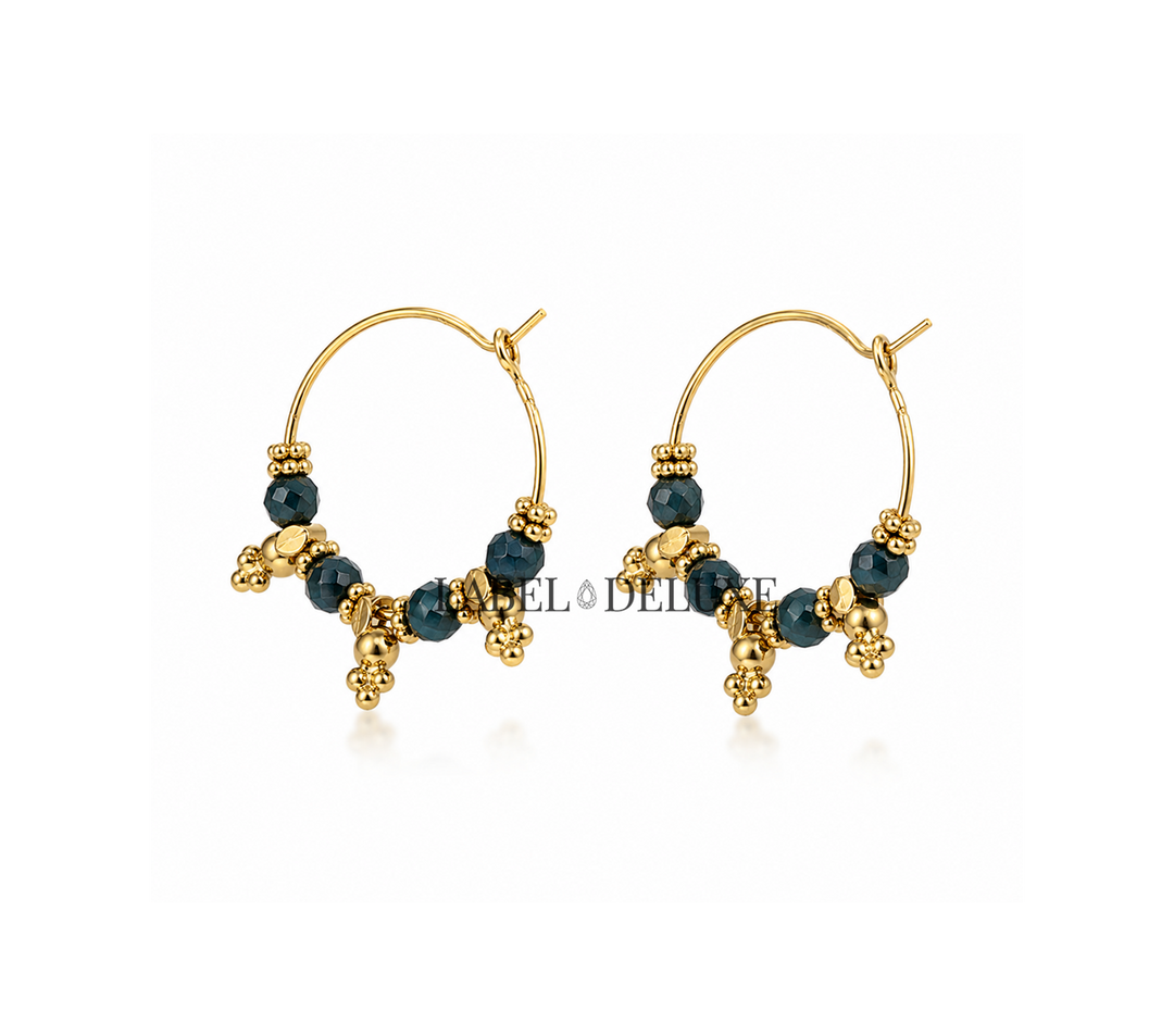 Label Deluxe Earrings  LDLHP2039 - Dames Oorbellen - Apatiet Blauw - Goud - 2,2 CM