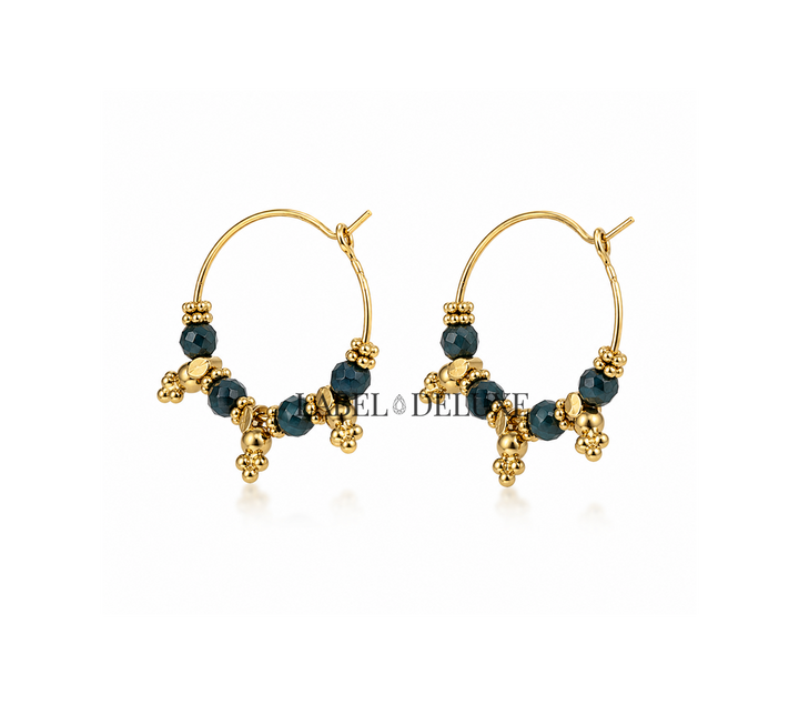 Label Deluxe Earrings  LDLHP2039 - Dames Oorbellen - Apatiet Blauw - Goud - 2,2 CM