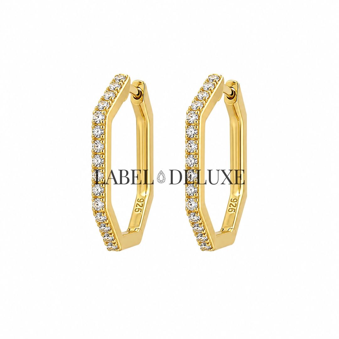 Karma Jewelry Oorbellen K123 - Dames Oorbellen - Geometrische Pavé Earrings - Goud - 2 cm