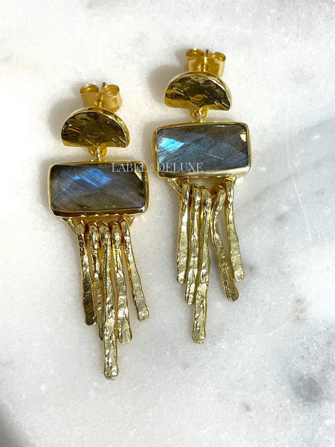 Luxe 18K gouden oorbellen Labradoriet - spirituele bescherming en innerlijke kracht
