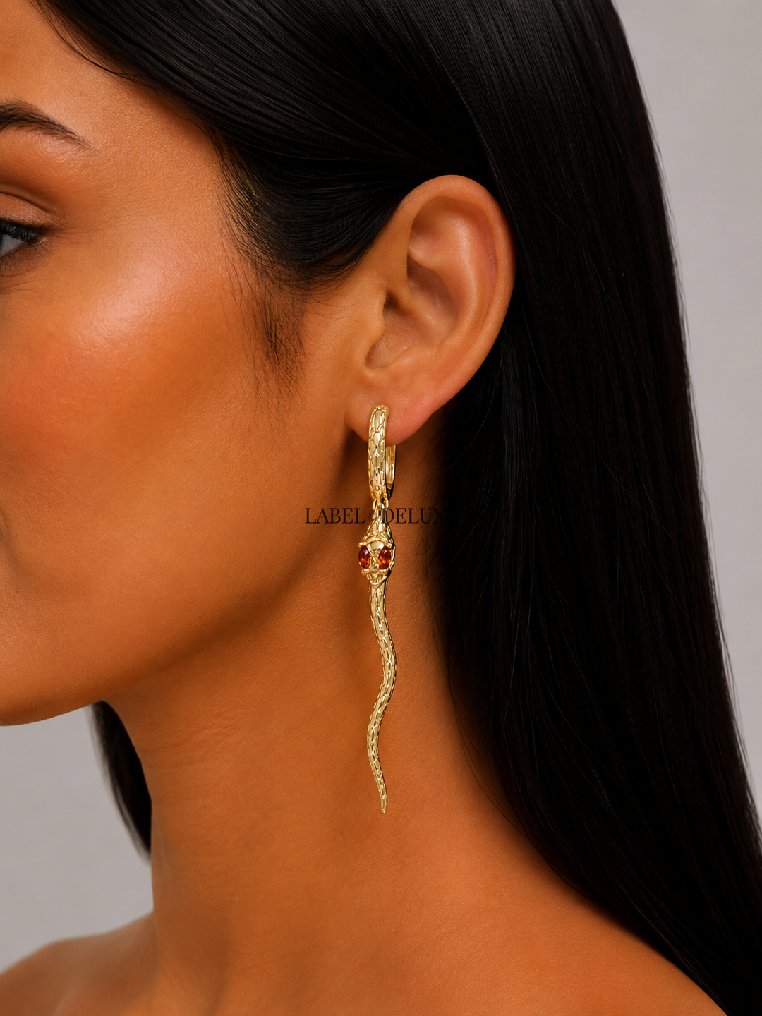 Label Deluxe HP Earrings LDLHP8104 - Dames Oorbellen - Serpent Snake - Goud - 8.1 CM
