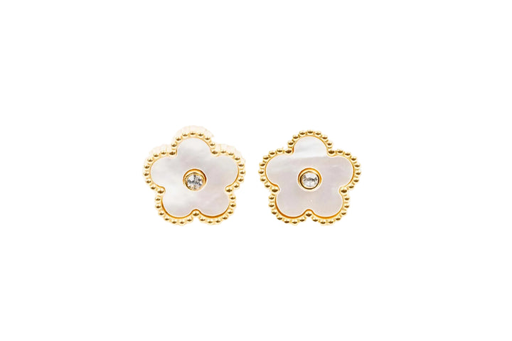 Label Deluxe Bijoux oorbellen LDLGOflowerbigpearl01 - Dames Oorbellen - Flower Pearl Big - Goud - 12 x 12 MM