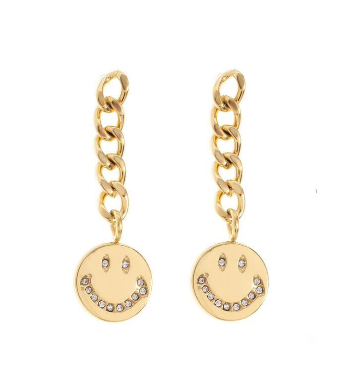 Label Deluxe Bijoux earrings LDLGOsmilestones01 - Dames Oorbellen - Smile Gold Stones - Goud met Zirkonia - 3,8 CM