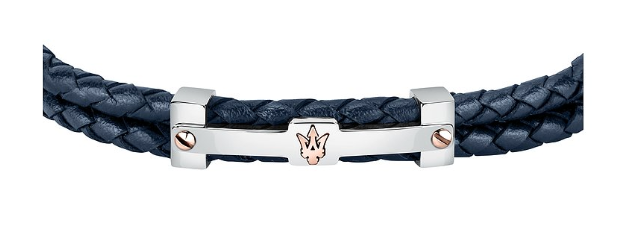 Maserati Iconic JM422AVE10 - Heren Armband - Leer & Roestvrijstaal - Blauw Zilver Roségoud - 22 cm