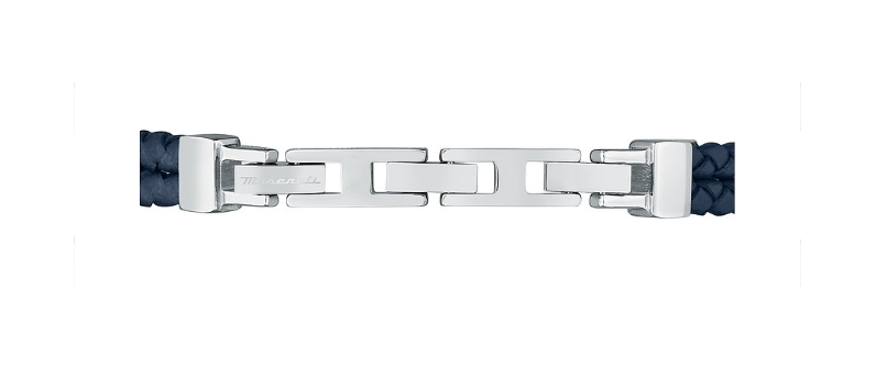 Maserati Iconic JM422AVE10 - Heren Armband - Leer & Roestvrijstaal - Blauw Zilver Roségoud - 22 cm