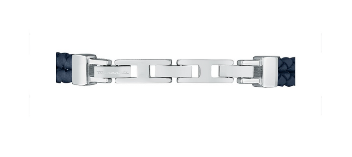 Maserati Iconic JM422AVE10 - Heren Armband - Leer & Roestvrijstaal - Blauw Zilver Roségoud - 22 cm