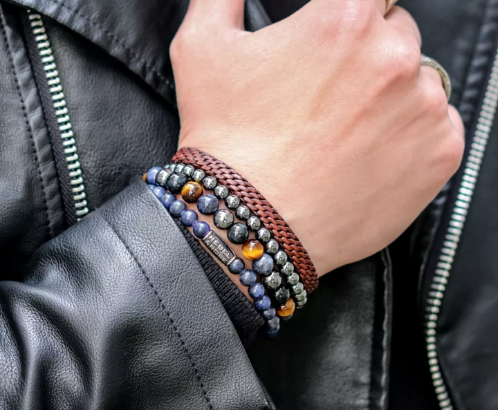 Rebel & Rose armband RR-L0169-S-L Mastery Collection Woven Patina Cognac Leather - Maat M ±17,5 cm