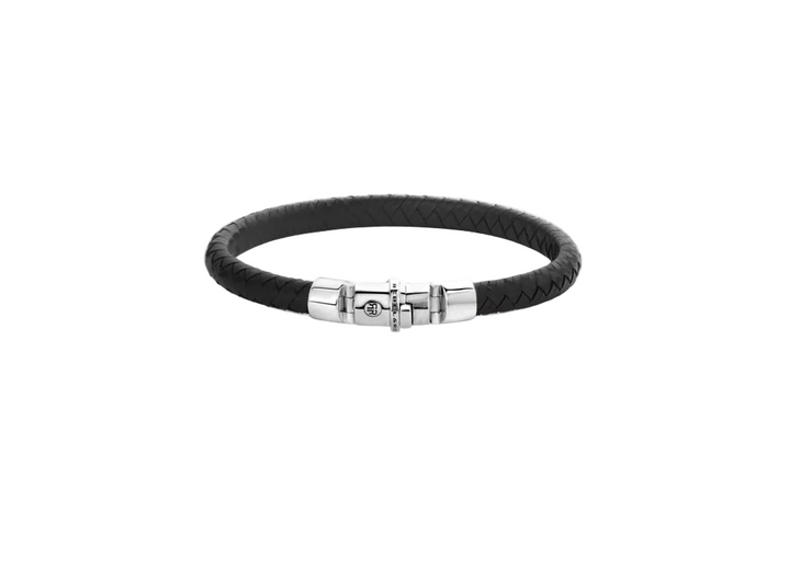 Rebel & Rose armband RR-L0133-S-L Half Round Braided Black - Sterling Zilver 925 - Maat L ±19 cm